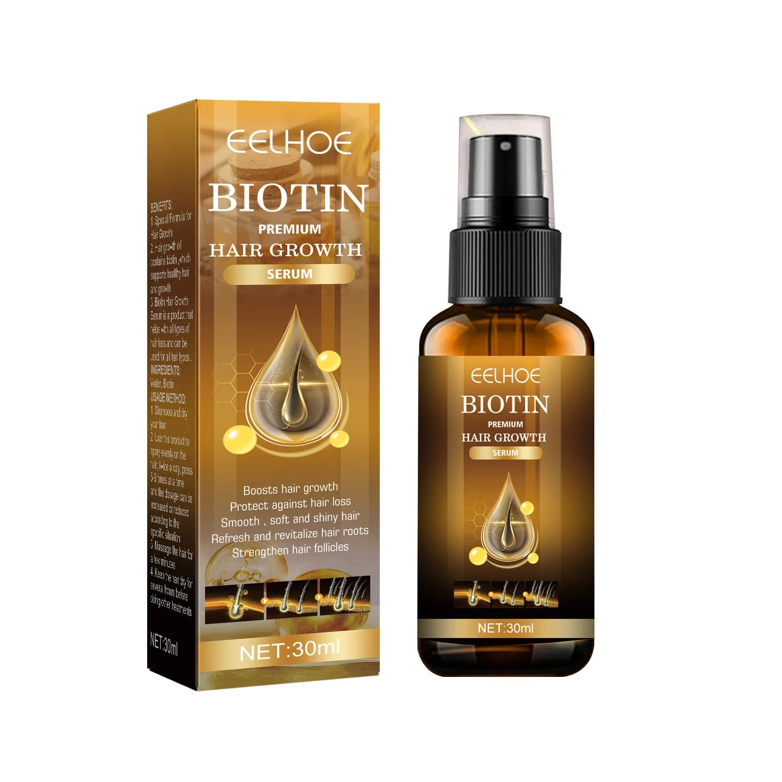 EELHOE Wholesale Tough Hair Firming Hair Anti Dropping Moisturizing Biotin Hair Growth Spray 30ml
