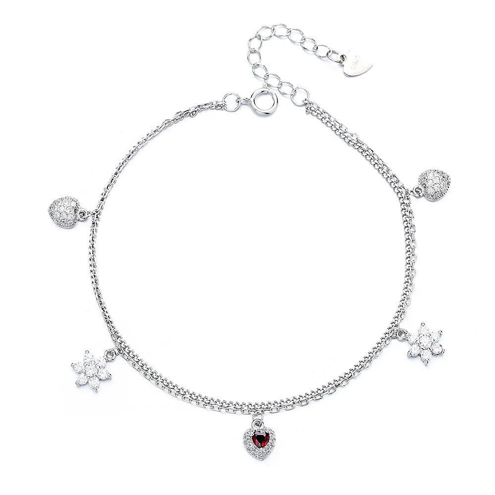 Lover Gift Sterling Silver S925 Fashion Heart-shaped Silver Bracelet