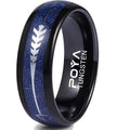 POYA Black Dome Arrow Multidimensional Blue Tungsten Meteorite Koa Wood Inlay Ring 8mm Wedding Band