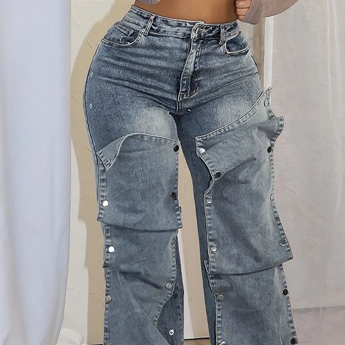 Hot SALE Couture Snap  Jeans for Women New Styles Boyfriend Washed  Pants