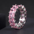 C7532 Fine Jewelry Factory Wholesale Hip Hop 925 Sterling Silver Full Baguette Cut Eternity CZ Band Ring Pink Diamond Ring
