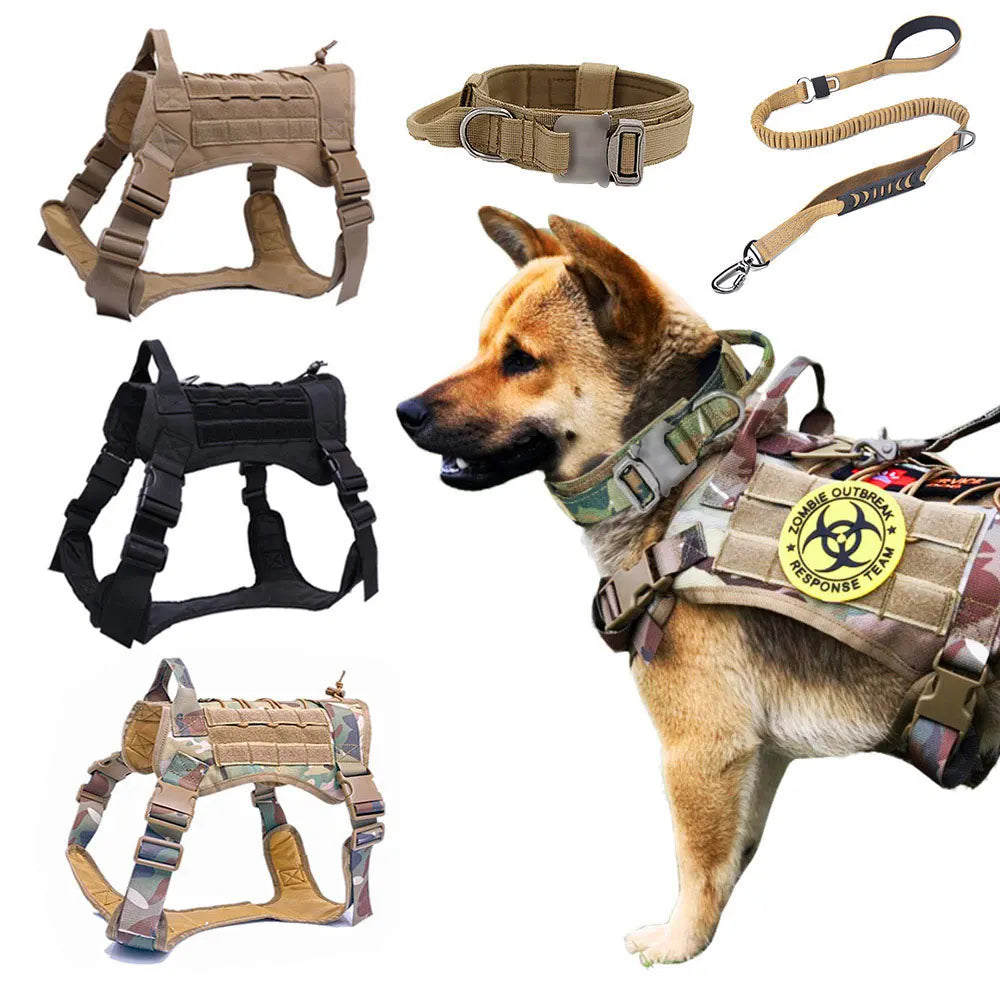 Pet Harness Quick Release Heavy Duty Bungee Dog Leash Collar for Dog Training Tactical Dog Collar Leash Harness