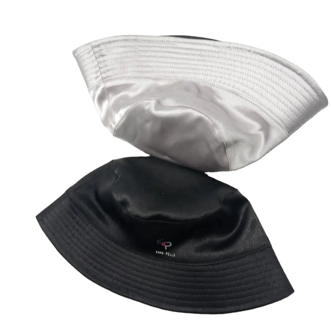 Wholesale Luxury Designer Reversible Satin Bucket Hat for Kids and Men Custom Logo Black Fashion for Fishing