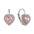 YH Jewellery S925 Sterling Silver Round Clear Pink Cz Zircon Diamond Heart Shaped France Lock Earrings for Women and Girls