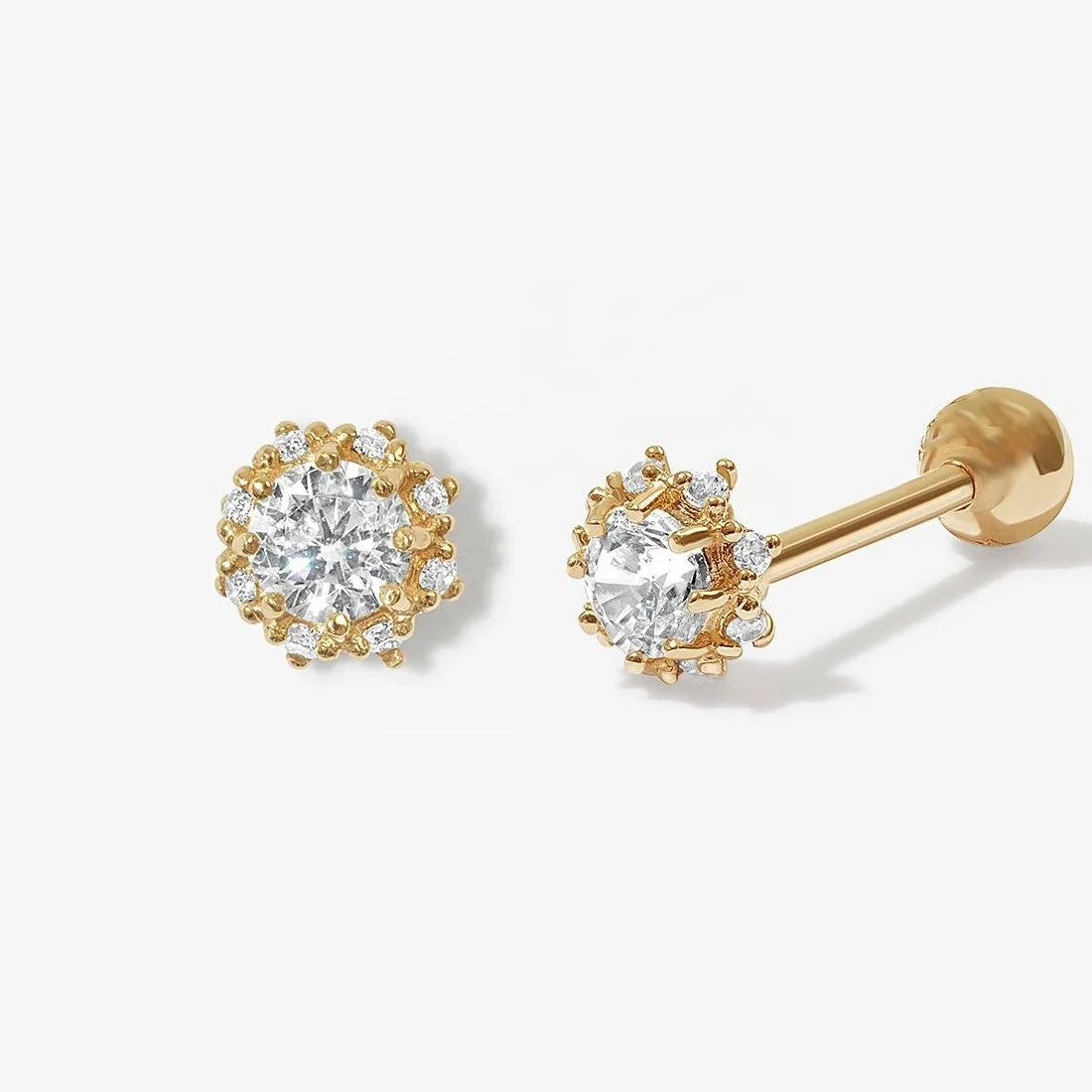 LOZRUNVE 925 Sterling Silver Delicate Gold Ball Back Flower Stud Earring Wholesale
