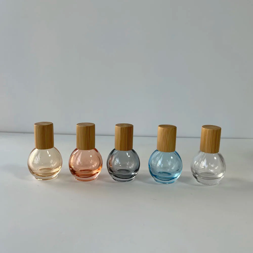 Wholesale 10ml clear Blue Orange Yellow Grey Round Ball Shape Roller Glass Bottle with Bamboo Cap