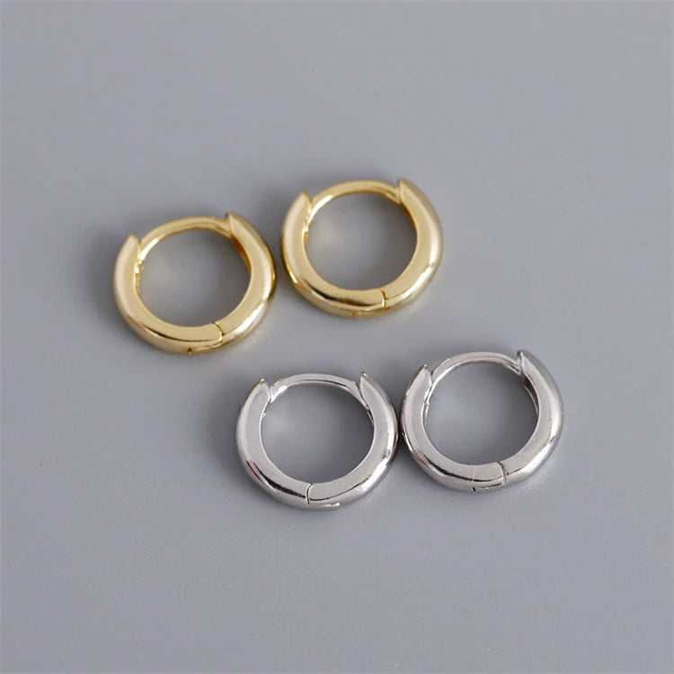 Simple Trendy Round Glossy 18k Gold 925 Sterling Silver Fashion Huggie Hoop Earrings for Women