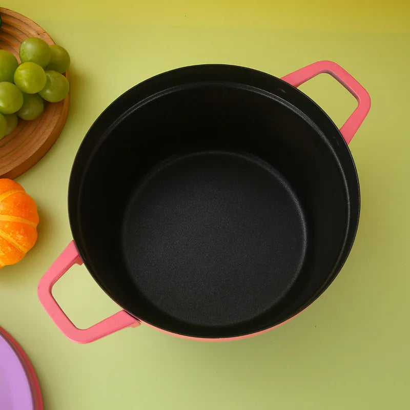Enamel-Coated Aluminum Soup Pot with Dual Handles - Large Capacity Non-Stick Stockpot for Braising