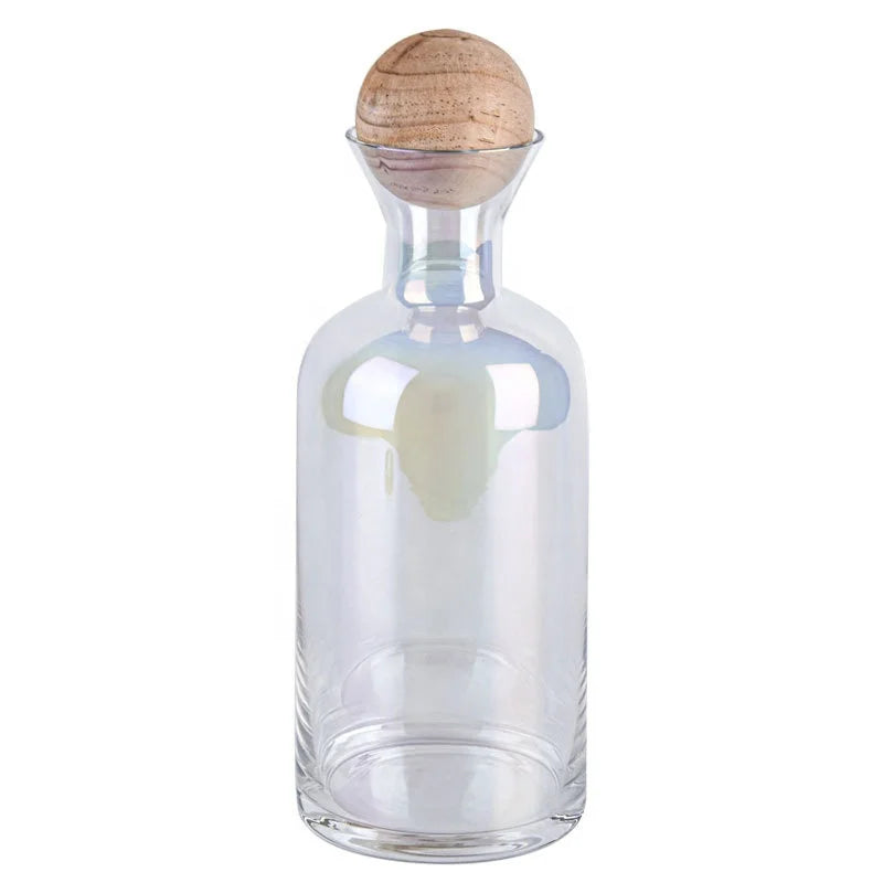 Koi Nordic Creative Lead Free Glass Electroplated Straight Body Glass Cold Water Kettle Water Cup Set with Wood Ball