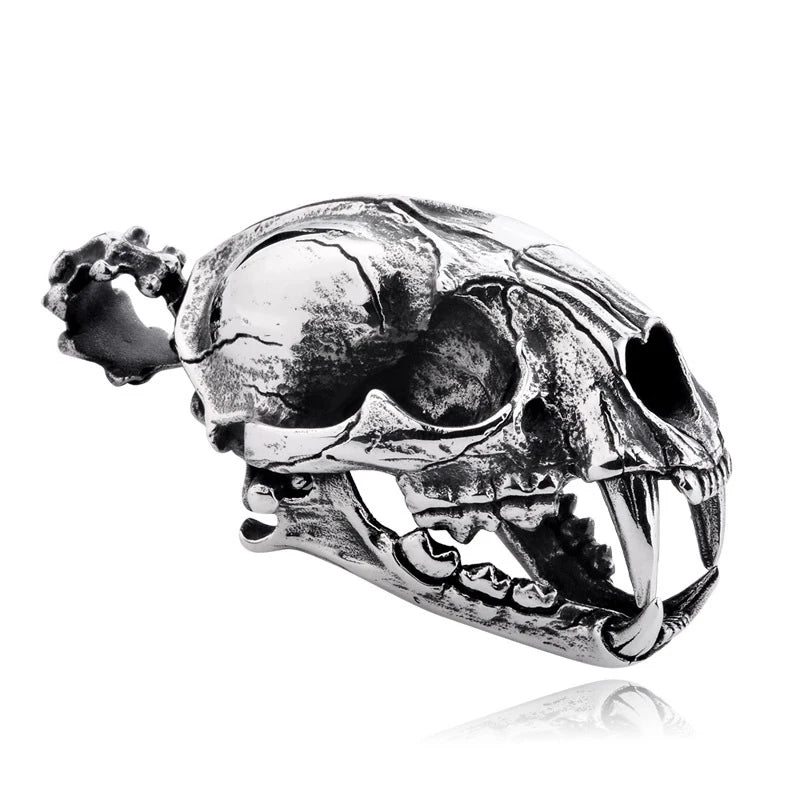 New Stainless Steel Saber-toothed tiger Head Skull Pendant Necklace