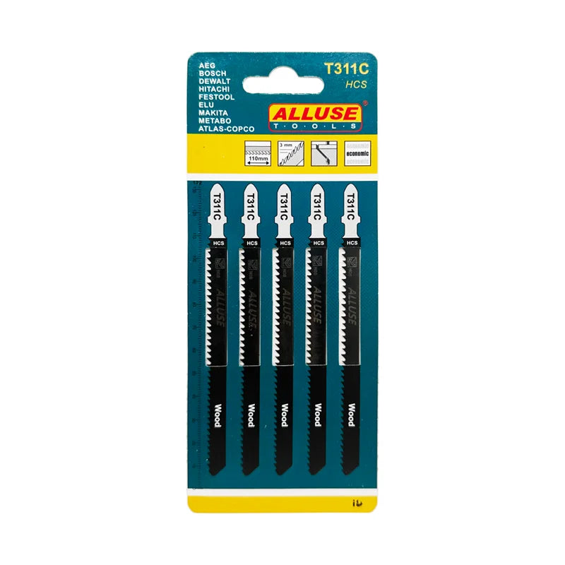 5-Piece T311C 9TPI HCS Carbide Jig Saw Blades - Industrial High-Performance for Hardwood Softwood Laminates Plastics & Metals