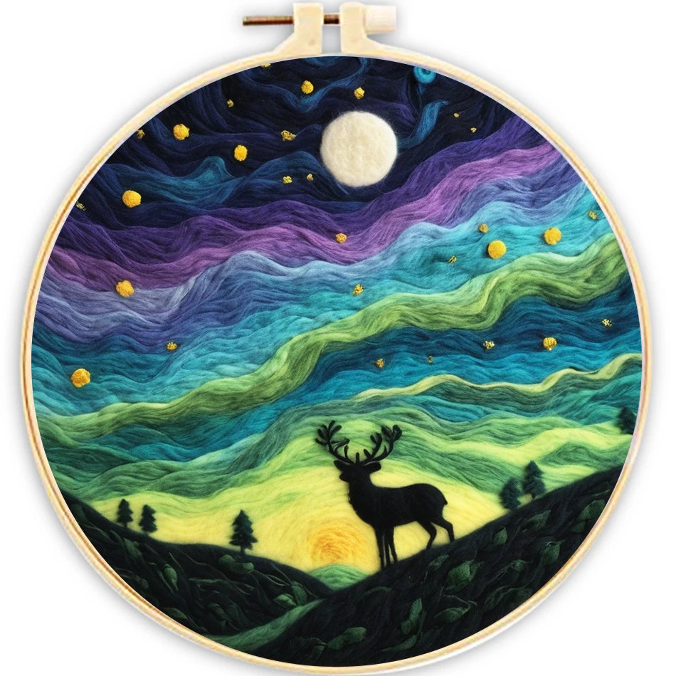 For CHENISTORY 20x20cm DIY Wool Felting Painting Frame Handmade Wool Picture on Canvas with Embroidery Digital Printed Gift