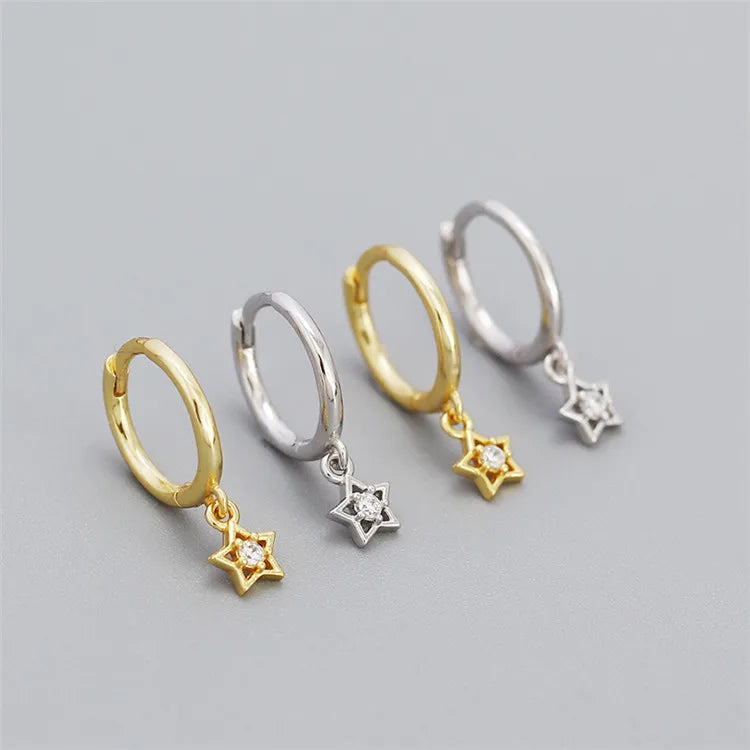 SP Trendy Huggie Hoop Earrings Jewelry Gold Plated 925 Sterling Silver Zirconia Star Hoop Earrings
