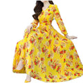 Women's Elegant Casual Beach Dress Lady's New Fashion V-Neck Floral Digital Printed Long Sleeve Chiffon Dress for Spring Summer
