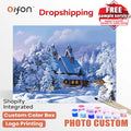 Orfon LY121 DIY Linen Oil Painting Winter Landscape of Snow House by Number