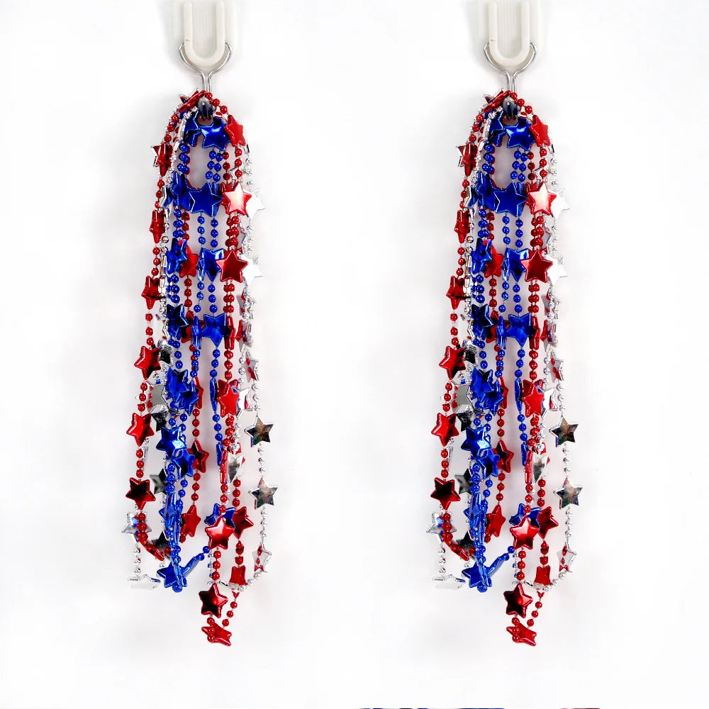 American Independence Day Decoration Star Necklace Festival Party Accessories Red Silver Blue Pentagram Bead Chain