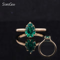 Starsgem Pear Shape 10K Solid Gold Lab Grown Zambian Emerald Engagement Ring