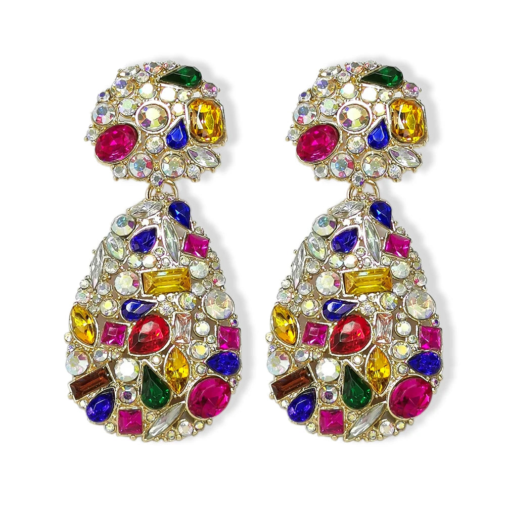 Exaggerated Charms Multicolor Crystal Beaded Drop Earrings Fashion  Diamond Rhinestone Dangle Drop Earrings Statement Jewelry
