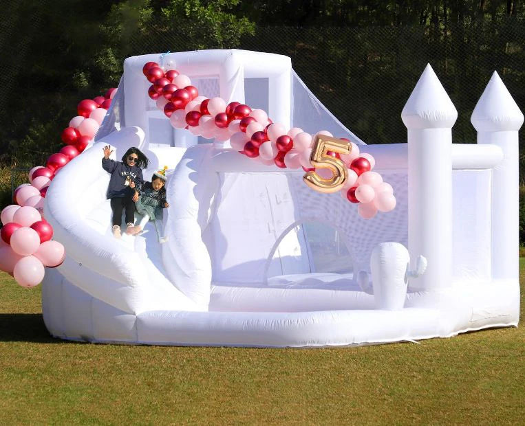 16x14x10.5ft Commercial Grade PVC White  Inflatable Bounce House Castle with High SlideBig Ball Pit for Party Wedding