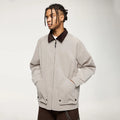 QUICKSHOW Stock Corduroy Collar Zipper Cargo Jacket Heavy Weight Pocket Men Oversized Autumn Jacket for Men