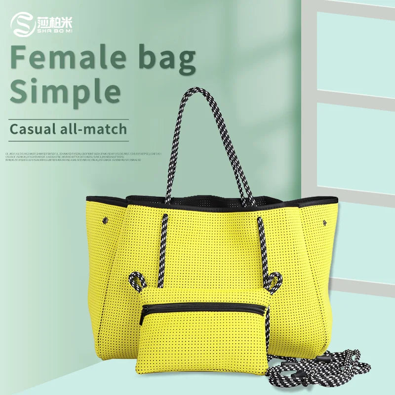 SinoDiving Outdoor Neoprene Perforated Beach Bag Tote Bag Large Capacity Casual Hand Strap Shopping Women Neoprene Self Designed