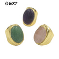 WT-R467 Newest Trendy Fashion HOT Ins Gemstone Jewelry Ring 18k Real Gold Plated Round Stone Anneversary Women Ring