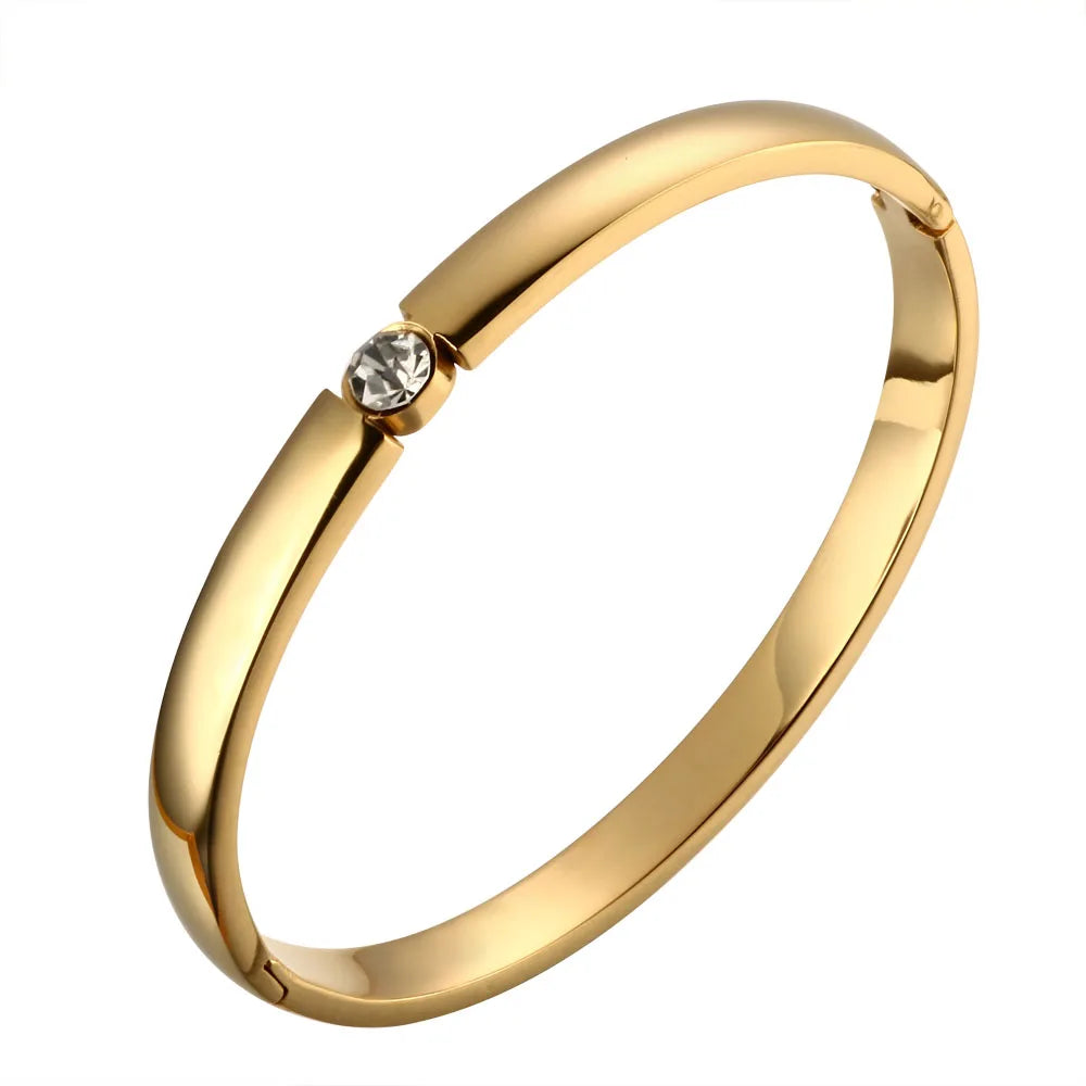 Single CZ Stone Bangles Bracelets for Woman Stainless Steel Cuff Bracelet Wristband Jewellery Wedding Gift