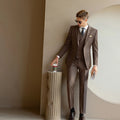 Men's High-Set Wool Slim-Fit Single Breasted Three-Piece Wedding Dress V-Neck Zipper Fly Size XL for Spring Autumn Business Suit