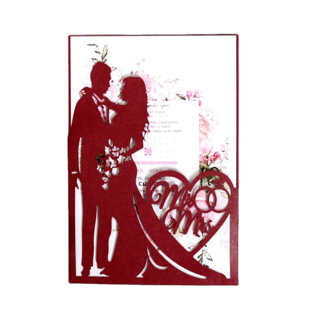 Laser Pocket Marriage Invitation Card Custom Laser Cut Paper Greeting Cards