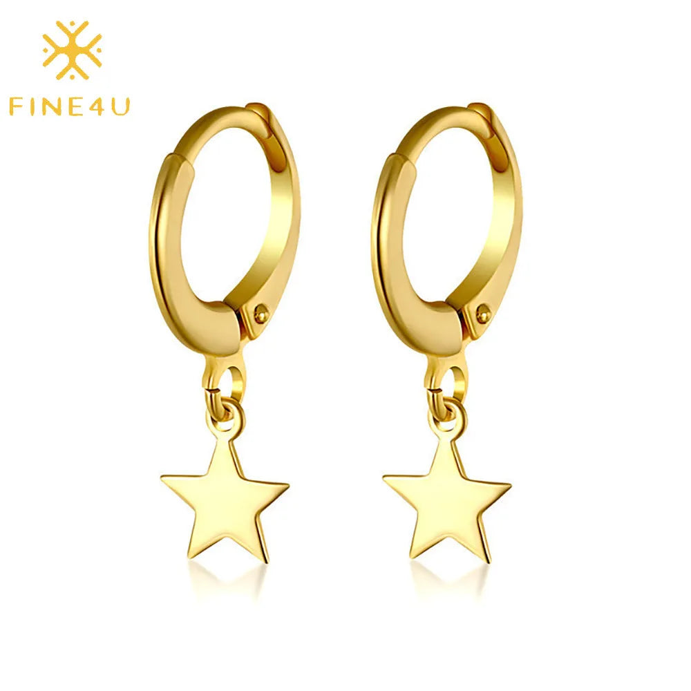 Minimalist Women Fashion Women Copper Huggie Drop Gold Star Dangling New Earring Designs Girls Jewelry