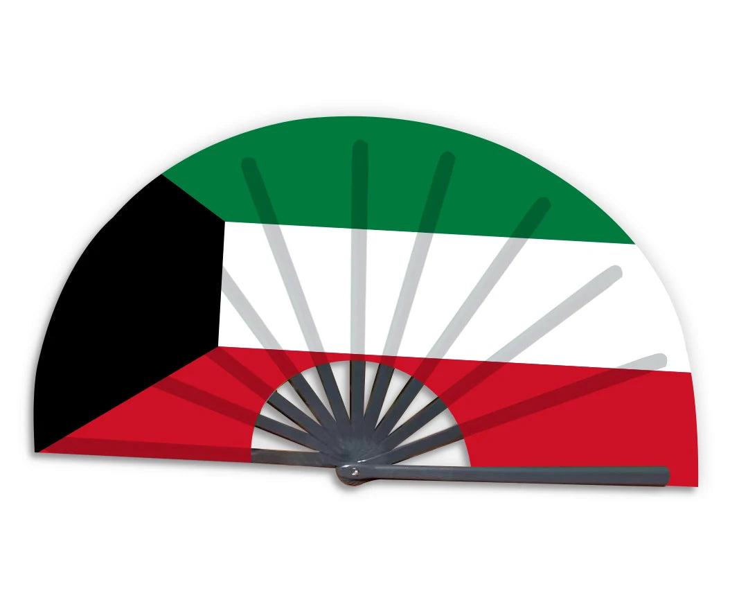 New Product Customized National Cuntry Flag Kuwait Folding Bamboo Hand Held Fan