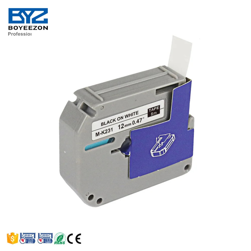 Boyeezon Thermal M-K Series MK Label Tape Cartridge 12mm X 8m Black on White M-K231 MK231 MK 231 for P-touch Label Printer