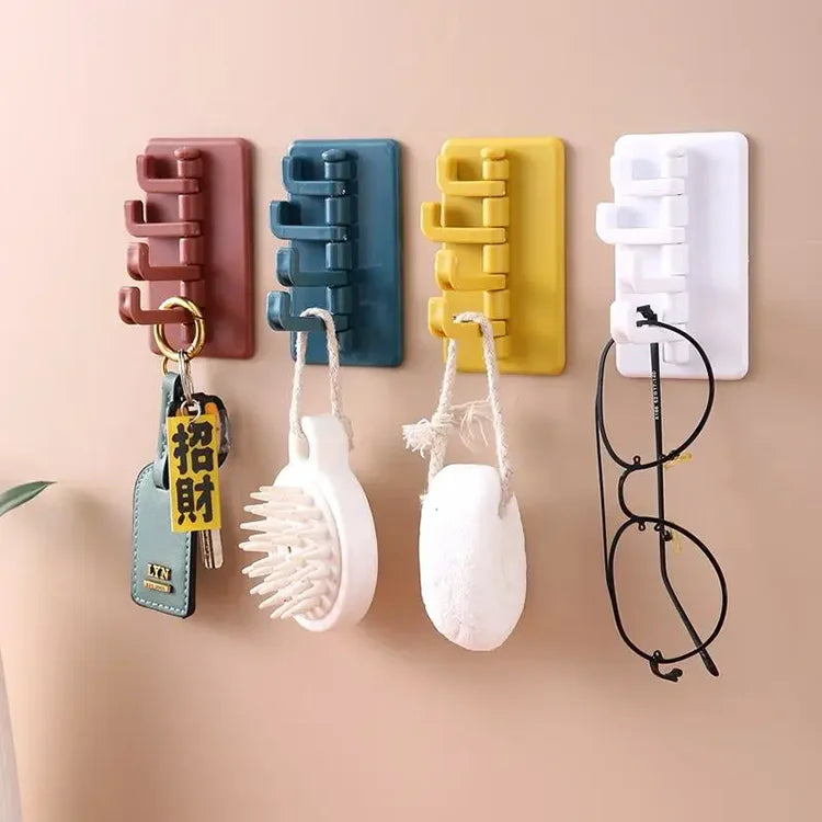 Kitchen Bathroom Plastic Strong Adhesive Hook Storage Multi Functional Hanger Wall Mounted 4 Hooks