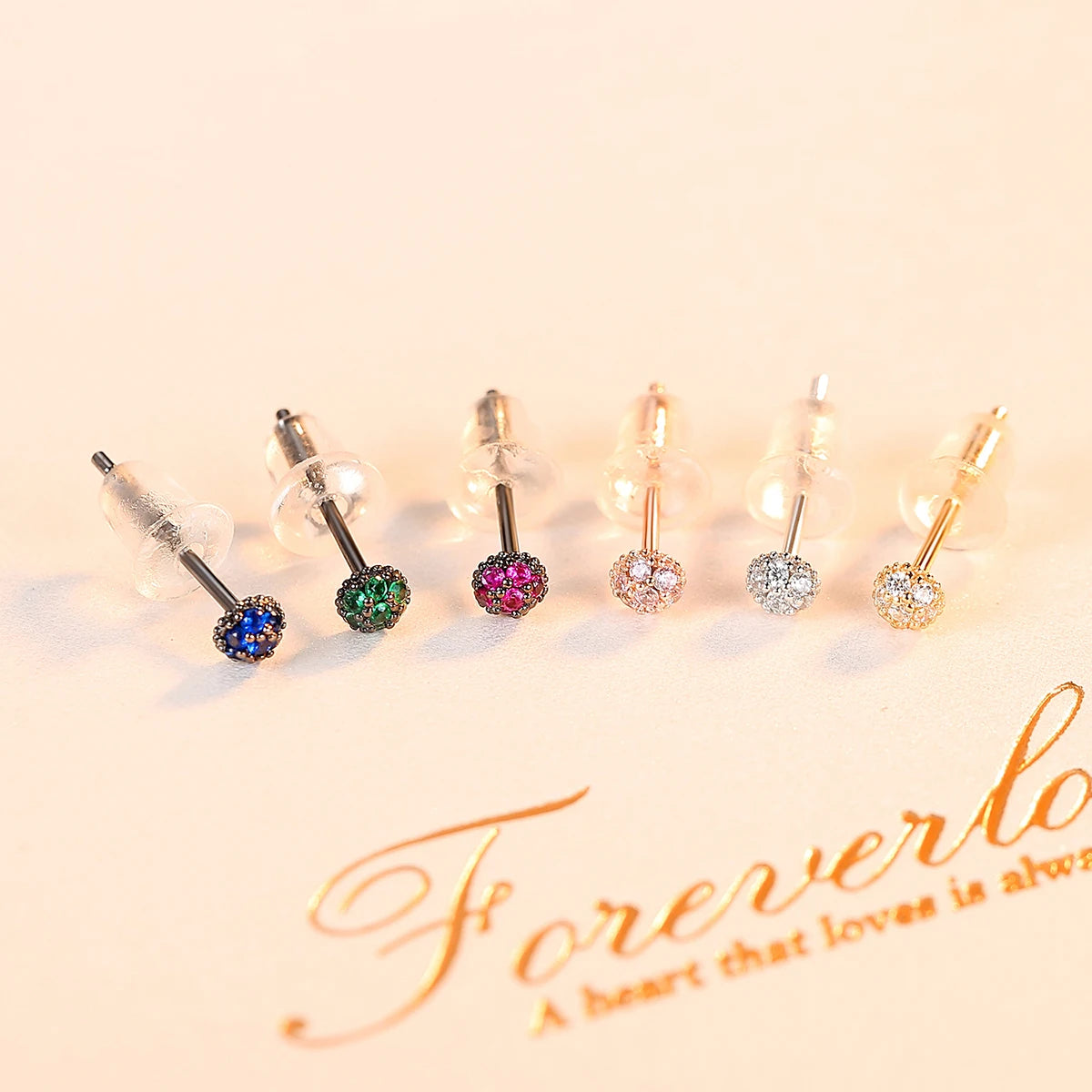 CZCITY New Arrival Colorful Cubic Zirconia CZ Stud Earrings 925 Sterling Silver Earrings for Women Jewelry Gifts 3Pairs Earrings