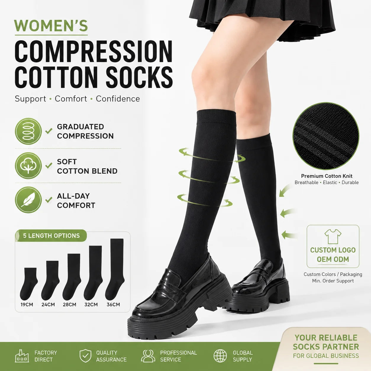 Wholesale High Quality Compression Socks Different Length Fashion Slim Legs Knee High Socks for Women