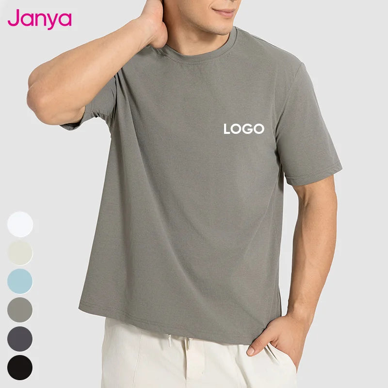 Janya 2026 New Men's Top Hot Sale Breathable Gym Fitness T-shirt Loose Casual Short Sleeve Crew Neck Washed Solid Sports Tshirt