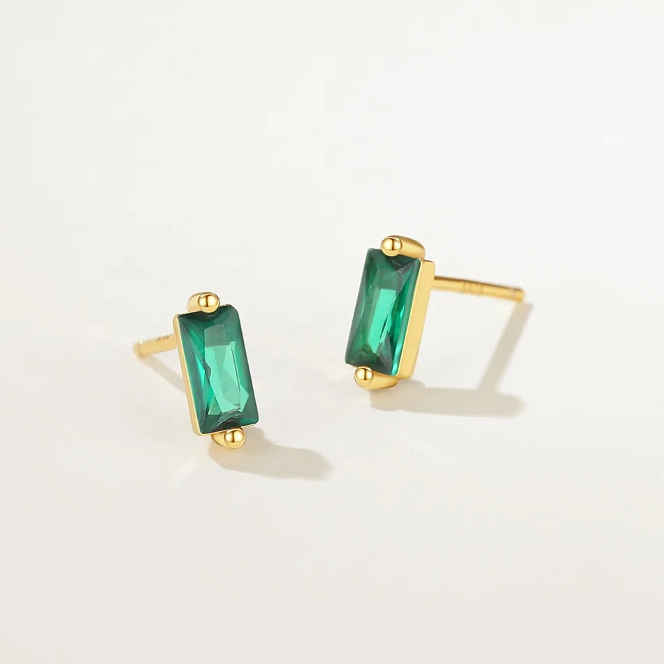 Nagosa Minimalist Jewelry 18k Gold Vermeil 925 Sterling Silver Rectangle Emerald Stud Earrings