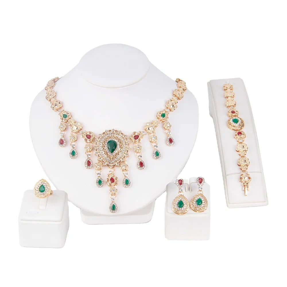 New Fashion Wholesale Crystal Luxury Gemstone Necklace Bracelet Earring Set Women Fashion Bride Wedding Dress Designer