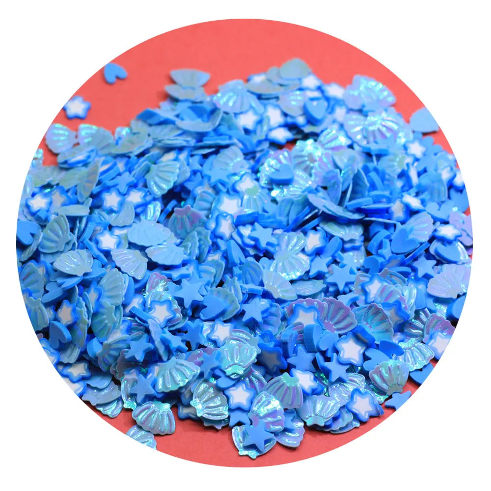 Mix Blue Series Heart Star Slices Polymer Clay Sprinkles With Shell Sequins for Slimes Filling Nail Art Decoration