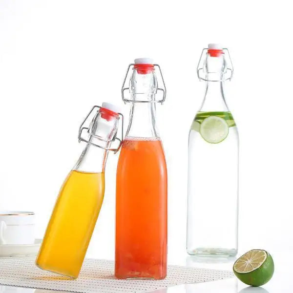 Top Selling Empty 250ml 500ml Round Empty Clear Glass Swing Top Bottles for For Beverage Juice Beer Vodka Whiskey Oil