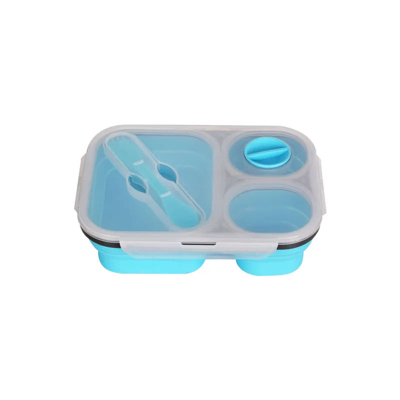 Top Seller Bpa Free 3 Compartments Bento Silicone Lunch Box Folding Collapsible Food Grade Food Storage Containers With Lid