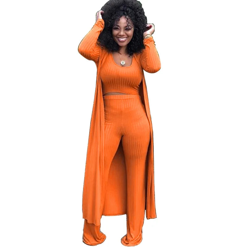 Casual Style Women's 3-Piece Set Autumn and Winter Fashion Halter Long Cape Pit Strip Solid Color Made of Polyester
