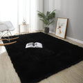 Pure Black Faux Fur Sheep Skin Long Pile Shaggy Fluffy Soft Comfortable Carpet and Rug Long Pile Faux Fur Carpet