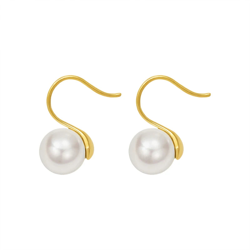 Retro Fashion Imitation Pearl Titanium Steel Earrings 18K Gold Plated Hot Sale Jewelry for Winter Holiday Festival Daily Wear