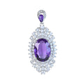Factory Wholesale Rhodium Plated 925 Sterling Silver Oval Cut Natural Amethyst Pendant for Women Party Wear