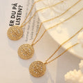 Round Inlaid Zircon Pendant Jewelry Horoscope Necklace Stainless Steel Women