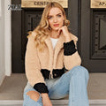 Wholesale Winter Jacket Warm and Fashionable Short Jacket Sheep Shearing Polyester Fiber Splicing Winter Shearling Jacket