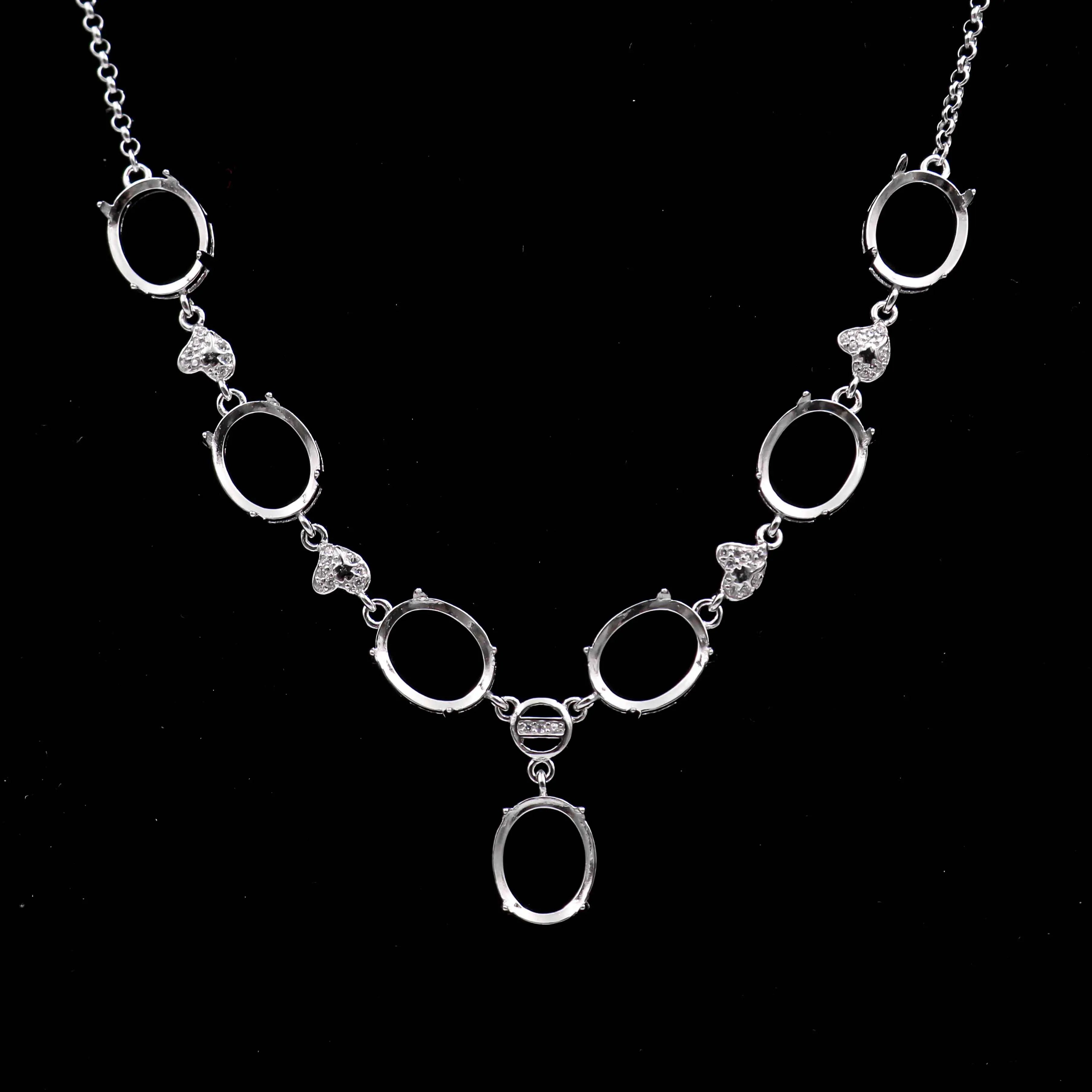 Sterling Silver 10*12/11*14mm Semi Mount Necklace Empty Support Blank Claws Setting S925 Base Without Center Stone for DIY Inlay