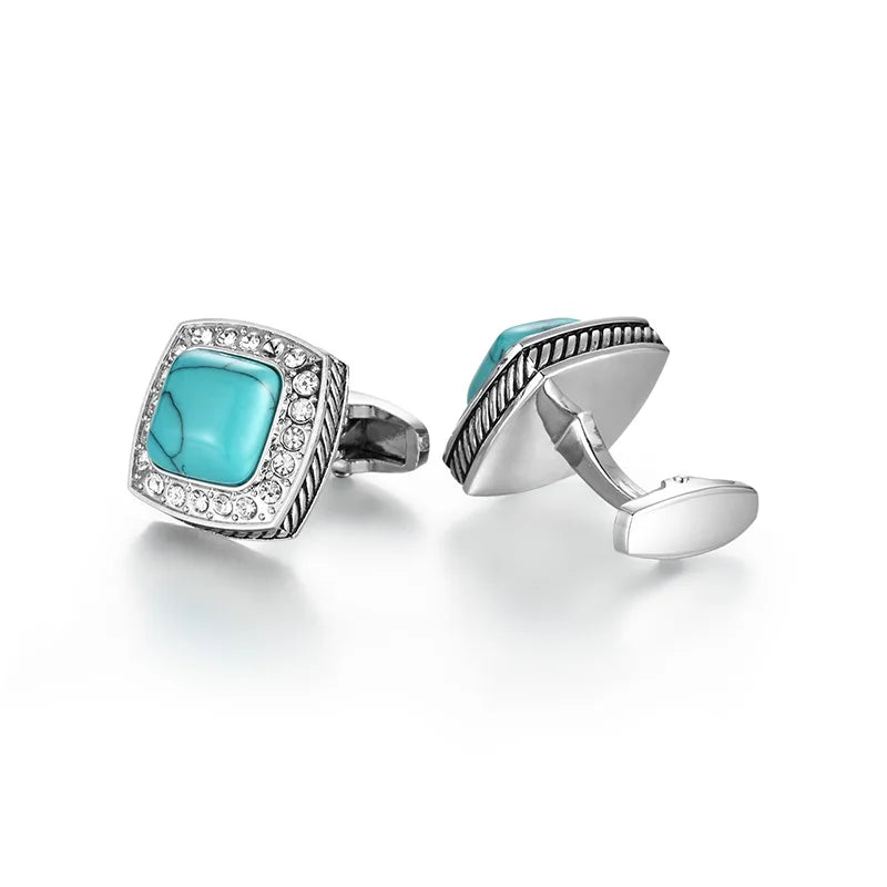 Daili Men's Luxury Zinc Alloy Cufflinks Silver with Blue Stone Wholesale for Weddings Engagements Shirt Accessories Jewelry