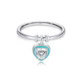 S925 Sterling Silver Love Heart Charm Pendant Ring Unique Mint Green Enamel Zirconia Design Rhodium for Fashion Wedding Party